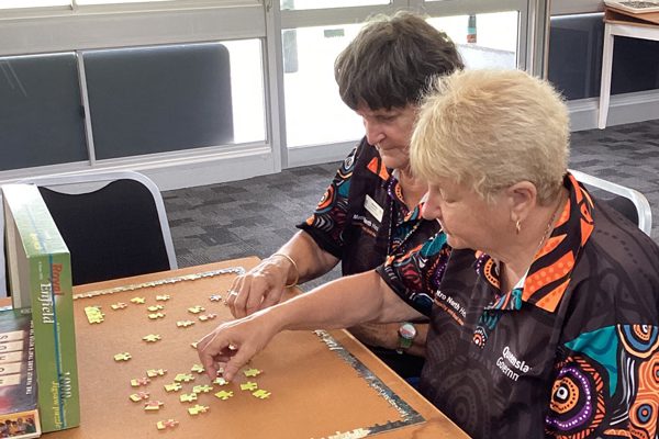 Norma and Nancy working on a puzzle