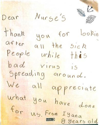Thankyou to nurses from a child