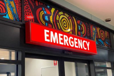 Emergency department signage at Redcliffe Hospital