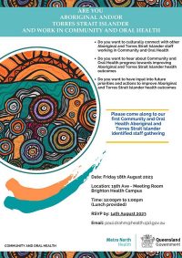 Community and Oral Health, Aboriginal and Torres Strait Islander staff gathering poster