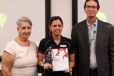 Kelly Sawina with Excellence in Training and Education Award from Redcliffe Hospital Staff Excellence Awards 2023