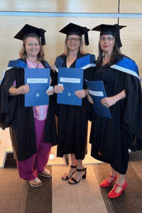 Brighton Brain Injury Service's staff Michelle Crawford, Wendy Adamson and Patricia Turner holding their Graduate Certificate in Health Science