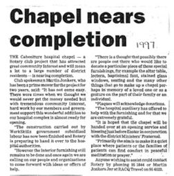 Newspaper article about Caboolture Hospital Chapel titled Chapel nears completion