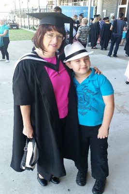 Connie Gray and son at her graduation