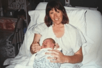 Janine O'Keefe with her third daughter at Caboolture Hospital
