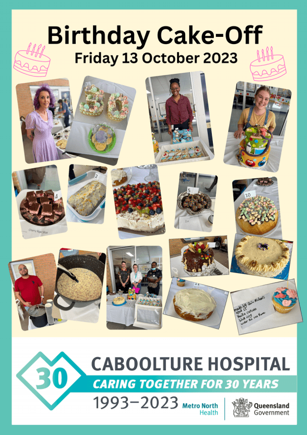 Collection of images from the Birthday Cake-Off celebrations at Caboolture Hospital on Wednesday 4 October 2023