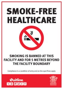 Queensland Government Smoke-Free Healthcare sign