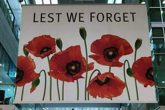 Remembrance Day banner in RBWH Atrium