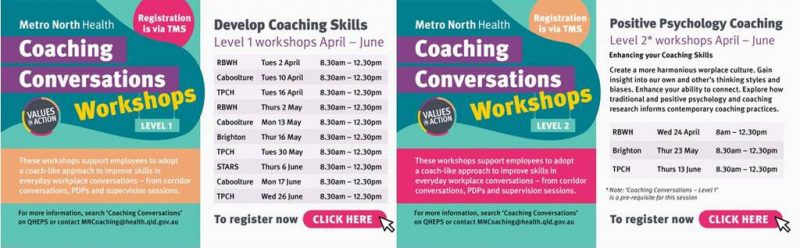 Metro North Health Coaching conversations Workshops Level 1 and 2 locations and times