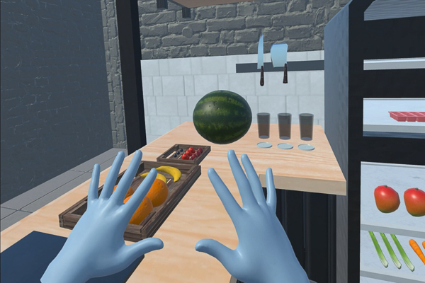 hands in virtual reality kitchen