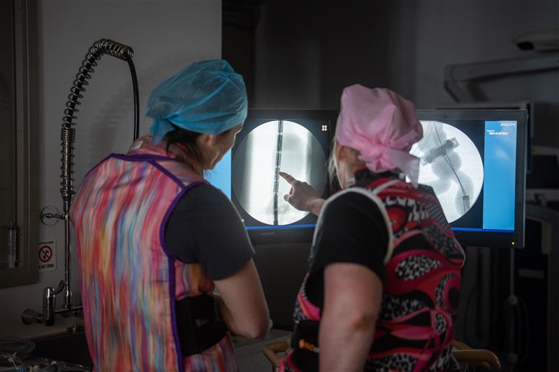 Two people looking at digital scans