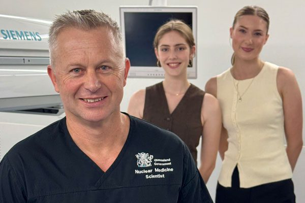 Travis with RMIT Nuclear Medicine students, Alex and Carys.
