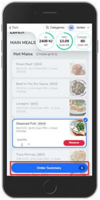 CBORD meal ordering screenshot