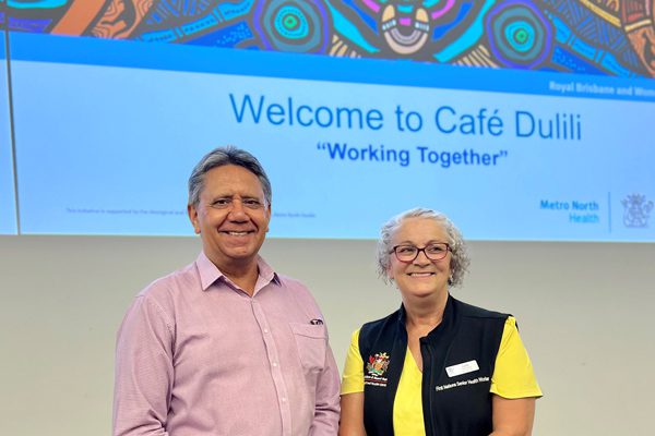 RBWH Cultural Capability Officer Geoffrey Binge and RBWH Emergency and Trauma Centre First Nations Senior Health Worker Julie Allen .
