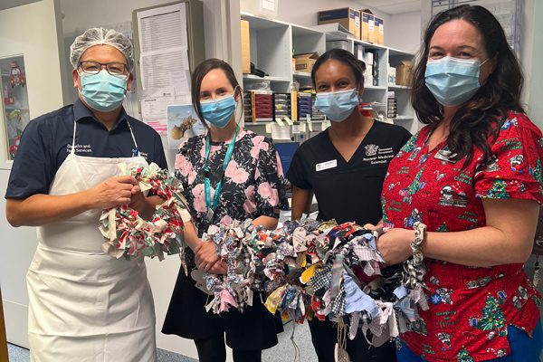 Members of the RBWH Food Services team with the Christmas wreaths.