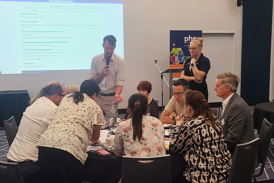 Dr Tom Boosey, EMBC Senior Registrar, and EMBC Nurse Manager Denise Johnson facilitating an exercise management discussion exercise at a PHN Collaborative Forum
