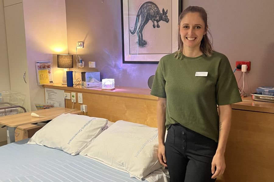 RBWH Birth Centre Midwife Sarah Clark in one of the Birth Centre rooms.