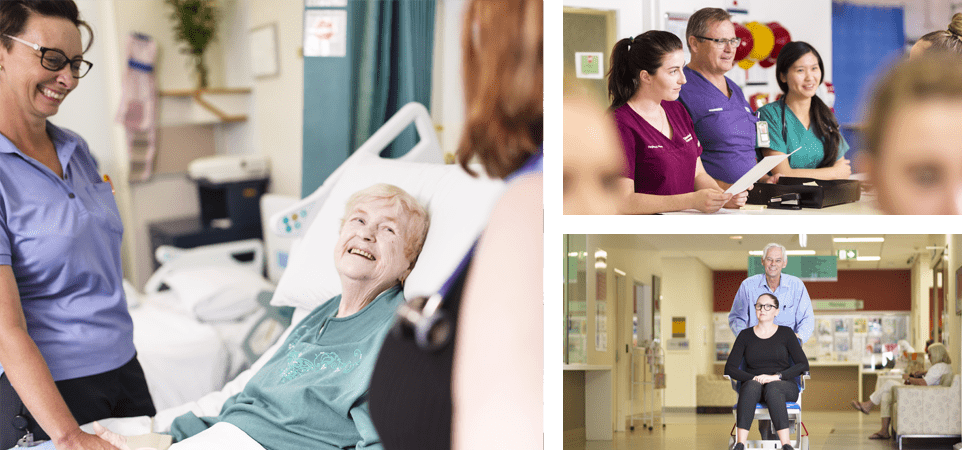 Three images of patients and artist renderings