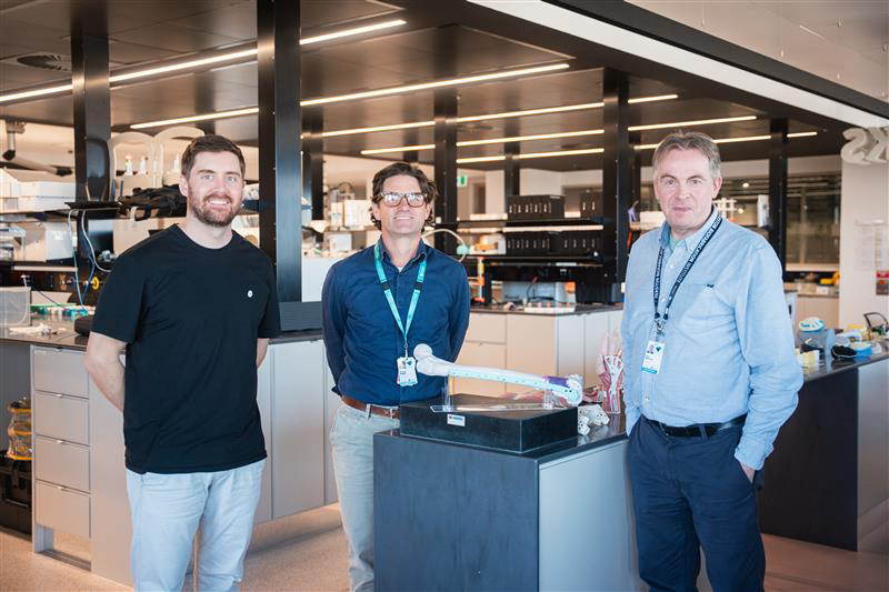 HBI Industrial Designer Liam Georgeson, HBI Clinical Director Michael Wagels and Churchill Fellowship recipient Dr Peter Metherall