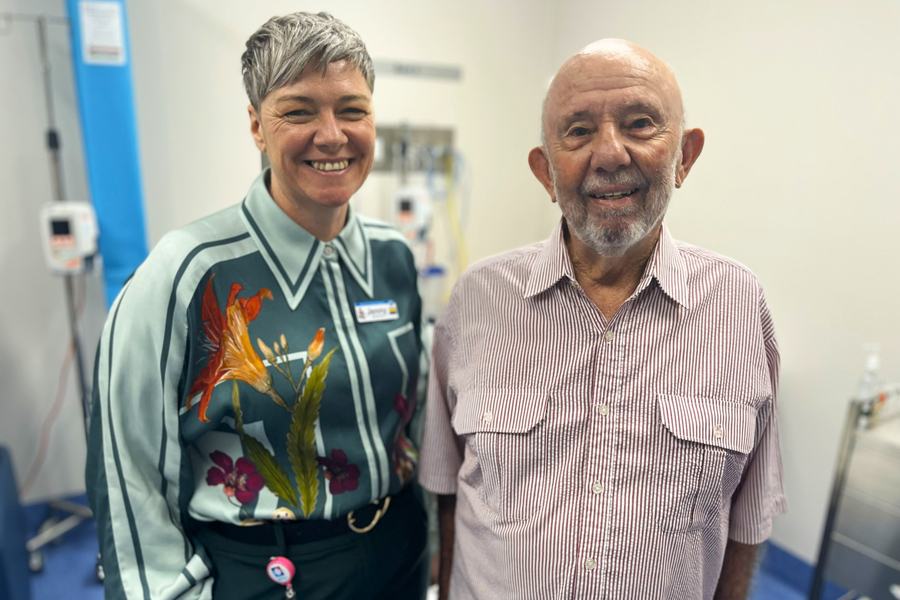 Jenny pictured with patient, Jeff, in the new Clinical Trials Centre.