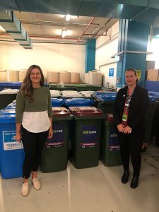 RBWH Dietician Jessica Kinneally and Metro North Manager for Environment and Waste Cathy Hollis with the new organic waste bins. 