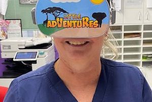 Paediatric Unit Nurse Unit Manager Michelle Hutch testing the VR device