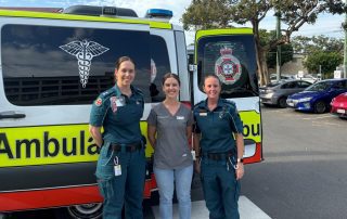 Dr Oonagh Mitchell with QAS paramedics Fiona and Andrea