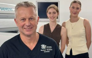 Travis with RMIT Nuclear Medicine students, Alex and Carys.
