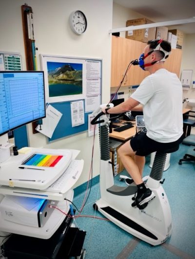 Person on exercise bike doing a Cardiopulmonary Exercise Test