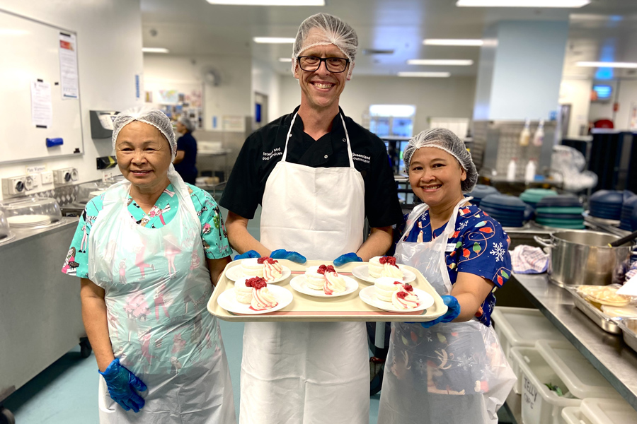 RBWH Food Services team members, Sunny, Scott and Anastasia are among those bringing festive flavour to the RBWH menu this Christmas.