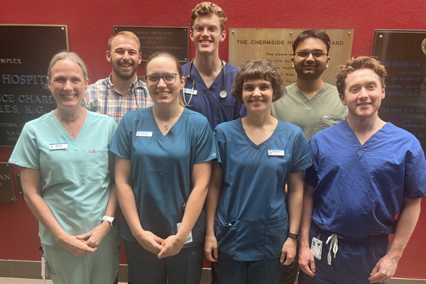 From left to right: • Dr Kirti Smith – previously worked as a teacher, as well as leadership development and mental health, policy, procedures and assisting refugees. • Dr Karl Harm previously worked as a physiotherapist in private practice. • Dr Chloe Moultrie was a pathology technician and researcher. She chose a career in medicine because it put her in the front line with patients. • Dr Lachlan Grigg was also a physiotherapist. • Dr Katharina Gutjahr previously worked for the Metro North Public Health Unit as an Environmental Health Officer. • Dr Dhairya Vayada was an IT programmer. • Dr Shaun Lee was a podiatrist but found his passion in medicine soon after working with patients in a hospital.