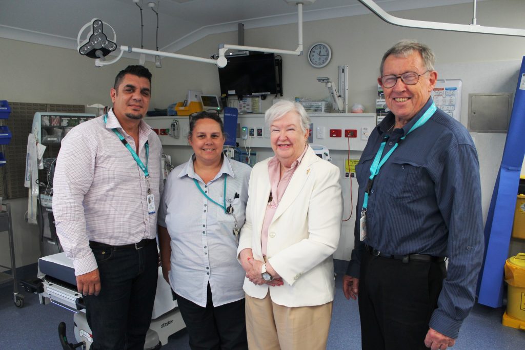 Kilcoy Board Tour - Metro North Board member Adrian Carson, Kilcoy Hospital Nursing Unit Manger Debbie Jones, Board Member Dr Margaret Steinberg AM and Associate Professor Cliff Pollard AM inspect the refurbished Kilcoy Hospital Emergency Department.