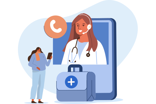 Virtual Ward illustration of patient talking to doctor on screen