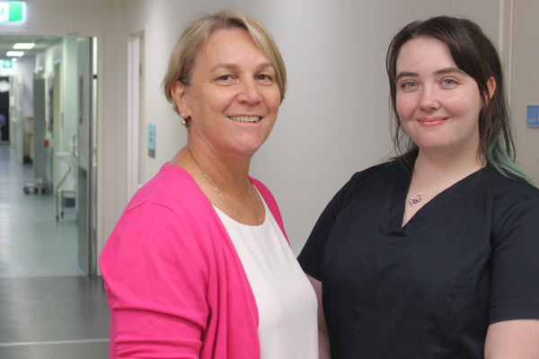 Putting the Spotlight on nursing and midwifery research at Redcliffe Hospital, Dr Amanda Fox and Ella Tomkins.