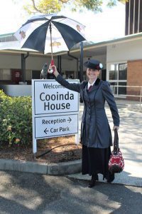 Sally Meares dressed as Mary Poppins for Cooinda House Cinema opening