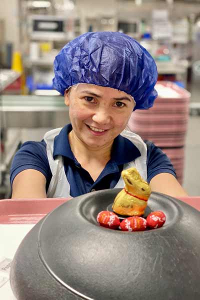 The Food Services team at Redcliffe will distribute around 6.5 kilograms of Easter eggs this Sunday
