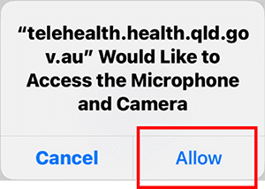 Screen shot to the Allow access to camera and microphone pop-up window