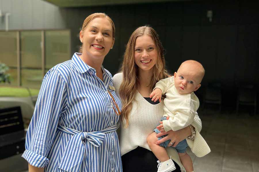 Starting Well Initiative midwife Rebecca Zgrajewski with new mum Ashlee Corlett and son Arlo at Caboolture Hospital recently.