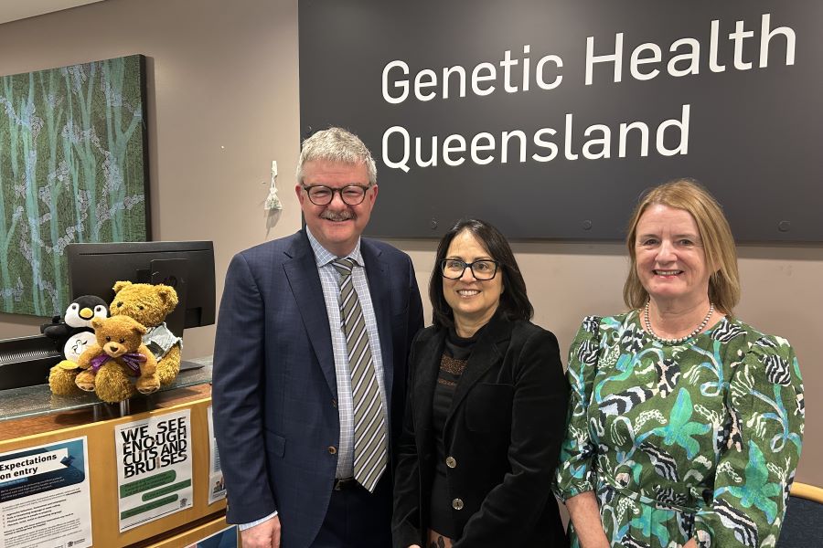 Dr Michael Gattas Staff Specialist Genetic Health Queensland, Christine Franzmann former patient and Dr Julie McGaughran Director Genetic Health Queensland