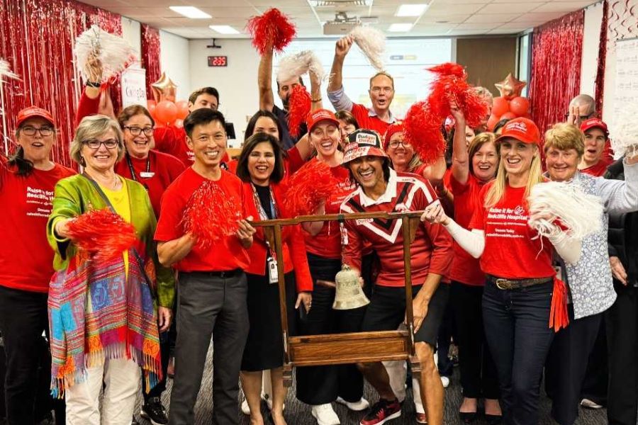 Staff, volunteers and community members celebrating Giving Day at Redcliffe Hospital.