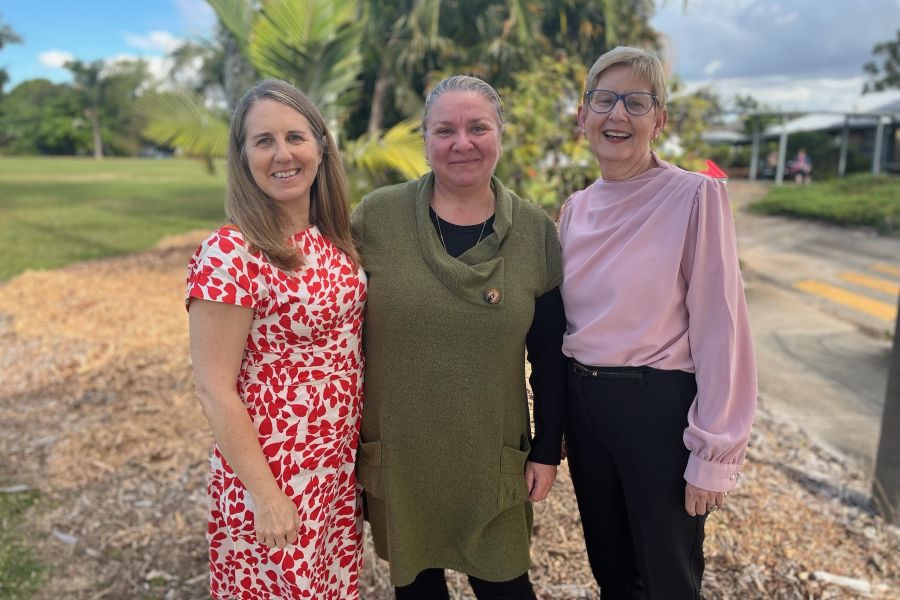 Mary Wheeldon cultivating a strong research and innovation culture at Community and Oral Health alongside Research Director Nicole Gavin and Service Improvement Officer Rebecca Hayes.