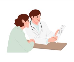 Doctor and patient reading a file