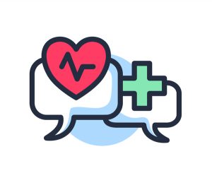 Two speech bubbles on with a heart one with a check