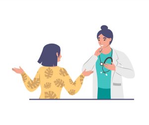 A doctor talking to a female patient