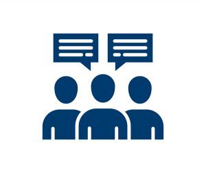 three people having a conversation