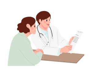 A doctor and a patient reading a file