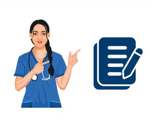 Doctor smiling and pointing at a file