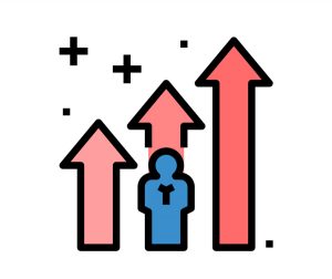 three arrows pointing up incrementally higher, the middle arrow has a person in front of it