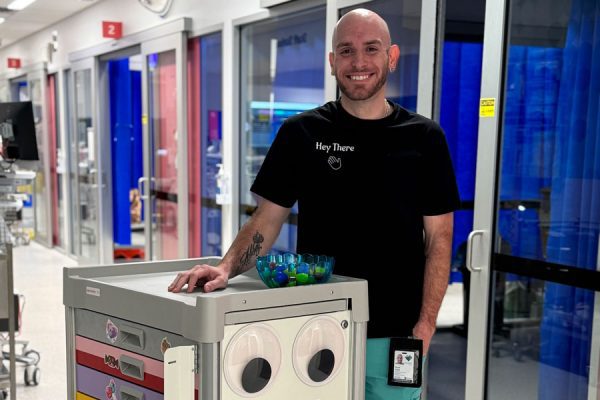Scott Clark and Wally the Wellness Trolley