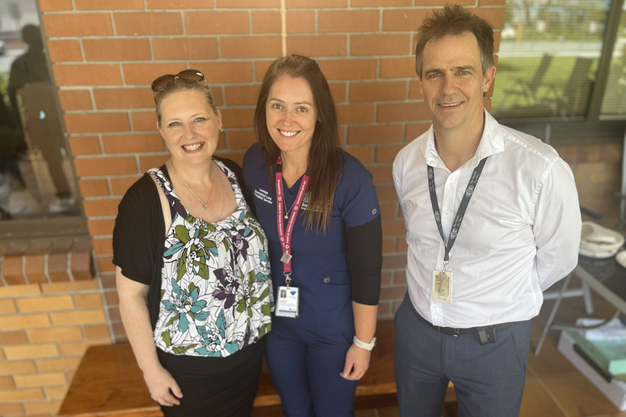 Brandon's mother, Anna Fletcher-Just with Queensland Lung Transplant Program Clinical Nurse Consultant Lesleigh Winks and Clinical Director Professor Peter Hopkins.